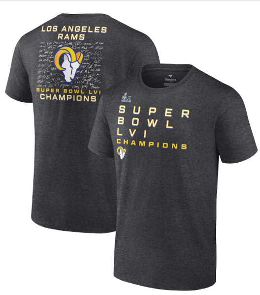 Rams 2022 Heathered Charcoal Super Bowl LVI Champions Roster Signature T-Shirt