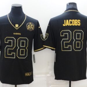 Nike Raiders 28 Josh Jacobs Black Gold 60th Anniversary  Vapor Limited  Men Jersey