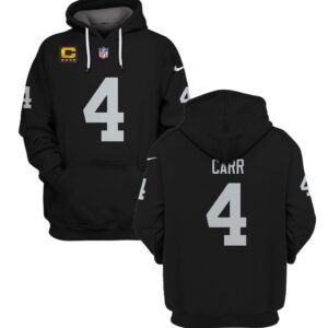 Raiders 4 Derek Carr Black with C Patch 2021 Stitched New Hoodie