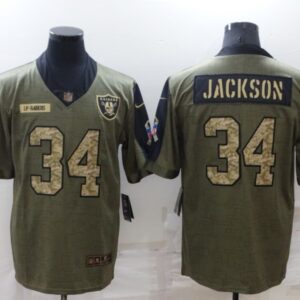 Nike Raiders 34 Bo Jackson 2021 Olive Camo Salute To Service Limited Men Jersey