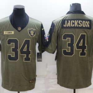 Nike Las Vegas Raiders 34 Bo Jackson 2021 Olive Salute To Service Limited Men Jersey