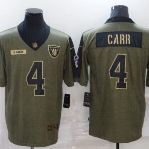 Nike Las Vegas Raiders 4 Derek Carr 2021 Olive Salute To Service Limited Men Jersey