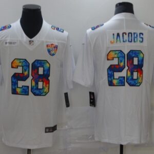 Nike Raiders 28 Josh Jacobs Rainbow White Limited Men Jersey