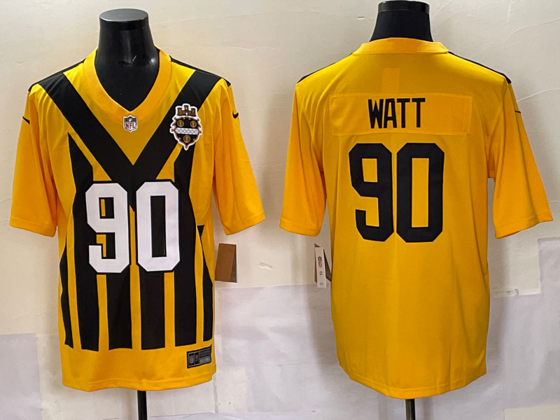 Steelers 90 Watt Yellow Throwback Men Jersey