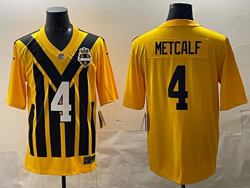 Steelers 4 Metcalf Yellow Throwback Men Jersey