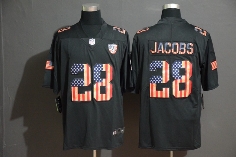 Nike Raiders 28 Josh Jacobs 2019 Black Salute To Service USA Flag Fashion Limited Men Jersey