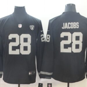 Nike Raiders 28 Josh Jacobs Black Therma Long Sleeve Men Jersey