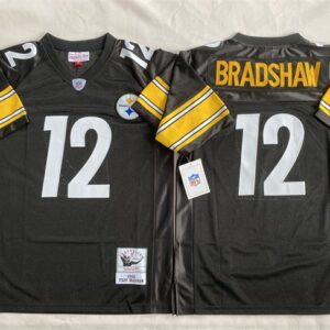 Steelers 12 Terry Bradshaw Black Throwback Men Jersey