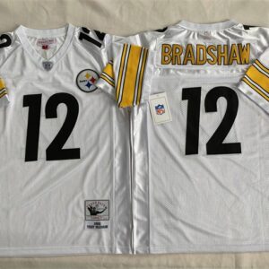 Steelers 12 Terry Bradshaw White Throwback Men Jersey