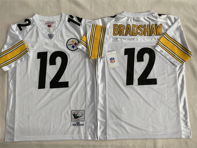 Steelers 12 Terry Bradshaw White Throwback Men Jersey