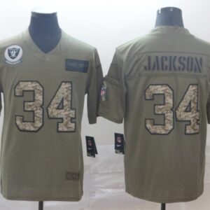 Nike Raiders 34 Bo Jackson 2019 Olive Camo Salute To Service Limited Men Jersey