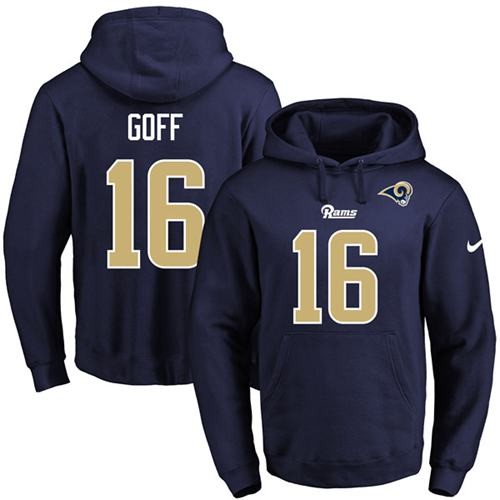 Rams 16 Jared Goff Navy Men Pullover Hoodie