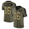 Nike 49ers 16 Joe Montana 2021 Olive Camo Salute To Service Limited Men Jersey