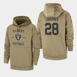 Nike Oakland Raiders 28 Josh Jacobs Tan 2019 Salute To Service Sideline Therma Pullover Hoodie