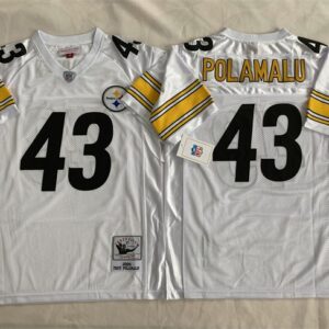 Steelers 43 Troy Polamalu White Throwback Men Jersey