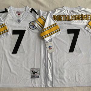 Steelers 7 Ben Roethlisberger White Throwback Men Jersey