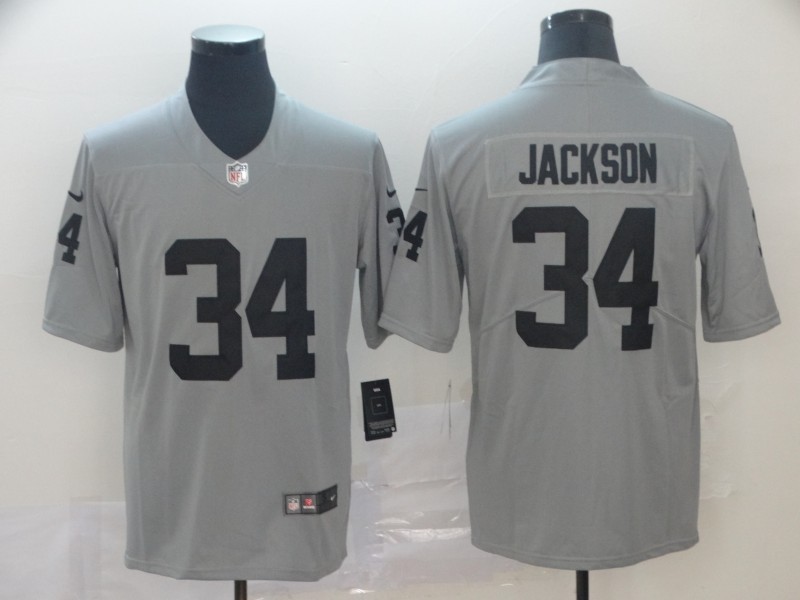 Nike Raiders 34 Bo Jackson Grey Inverted Legend Men Jersey