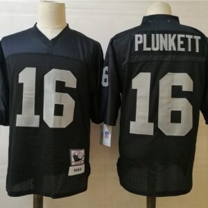 Raiders Mitchell and Ness 16 Jim Plunkett Black Throwback Men Jersey