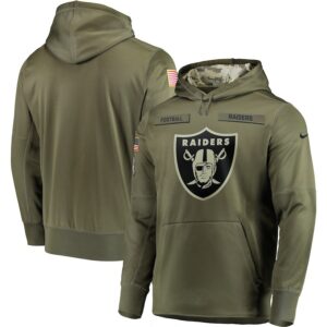 Oakland Raiders 2018 Salute to Service Sideline Therma Performance Pullover Hoodie Olive