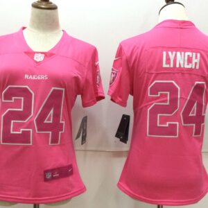 Raiders 24 Marshawn Lynch Pink Stitched Limited Rush Fashion Women Jersey
