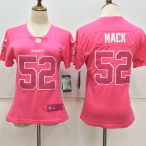 Raiders 52 Khalil Mack Pink Stitched Limited Rush Fashion Women Jersey