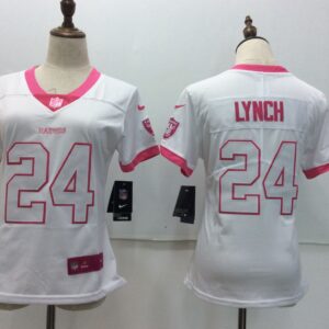 Oakland Raiders 24 Marshawn Lynch White Pink Stitched Limited Rush Fashion Women Jersey