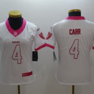 Raiders 4 Derek Carr White Pink Women Jersey