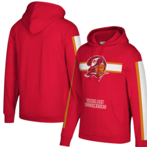 Buccaneers Mitchell & Ness Three Stripe Pullover  Red Hoodie