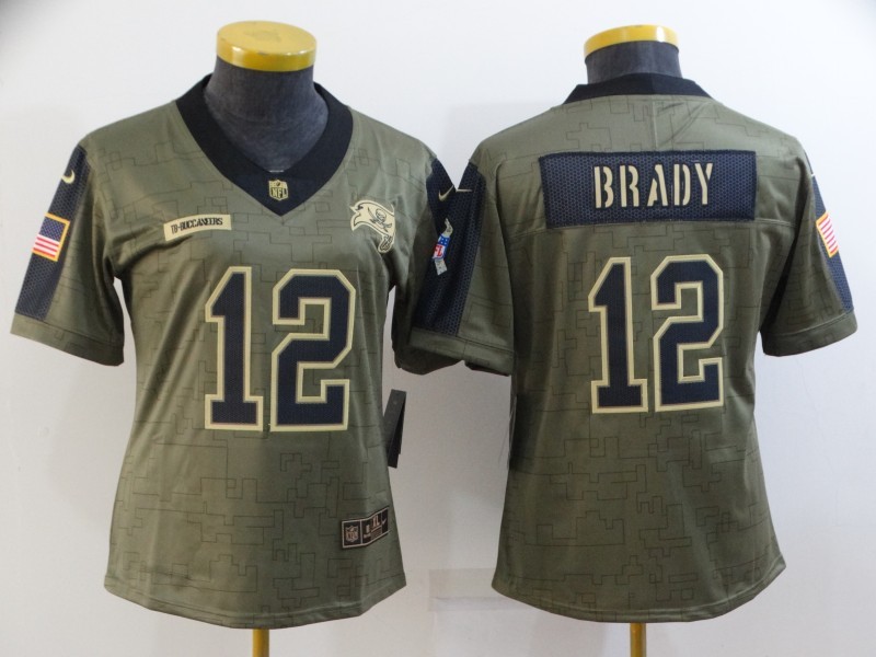 Nike Buccaneers 12 Tom Brady 2021 Olive Salute To Service Limited Women Jersey