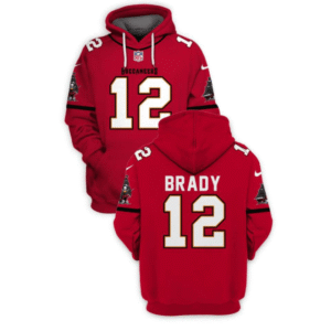 Buccaneers 12 Tom Brady Red 2021 Stitched New Hoodie