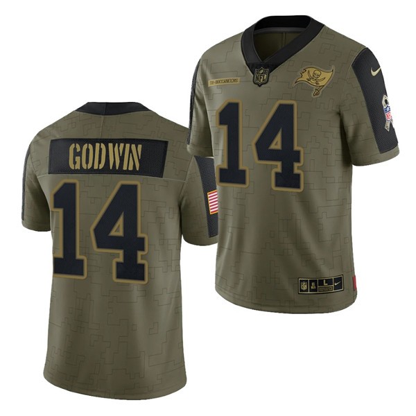 Nike Buccaneers 14 Chris Godwin 2021 Olive Salute To Service Limited Men Jersey