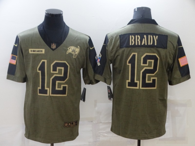 Nike Tampa Bay Buccaneers 12 Tom Brady 2021 Olive Salute To Service Limited Men Jersey