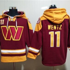 Nike Washington Commanders 11 Carson Wentz Burgundy Lace-Up Pullover Hoodie