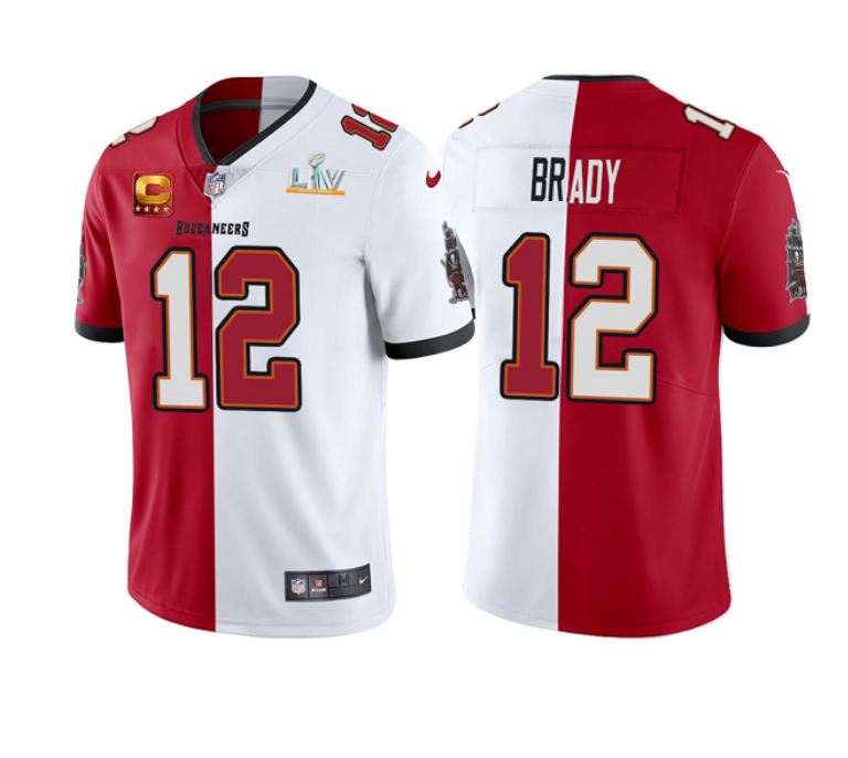 Nike Buccaneers 12 Tom Brady C Patch White Red Split Vapor Limited Men Jersey