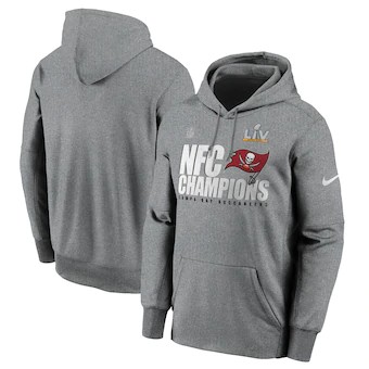 Buccaneers Heather Gray 2020 NFC Champions Locker Room Trophy Collection Pullover Men Hoodie