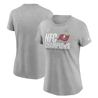 Buccaneers Heather Gray 2020 NFC Champions Locker Room Trophy Collection Women T-Shirt