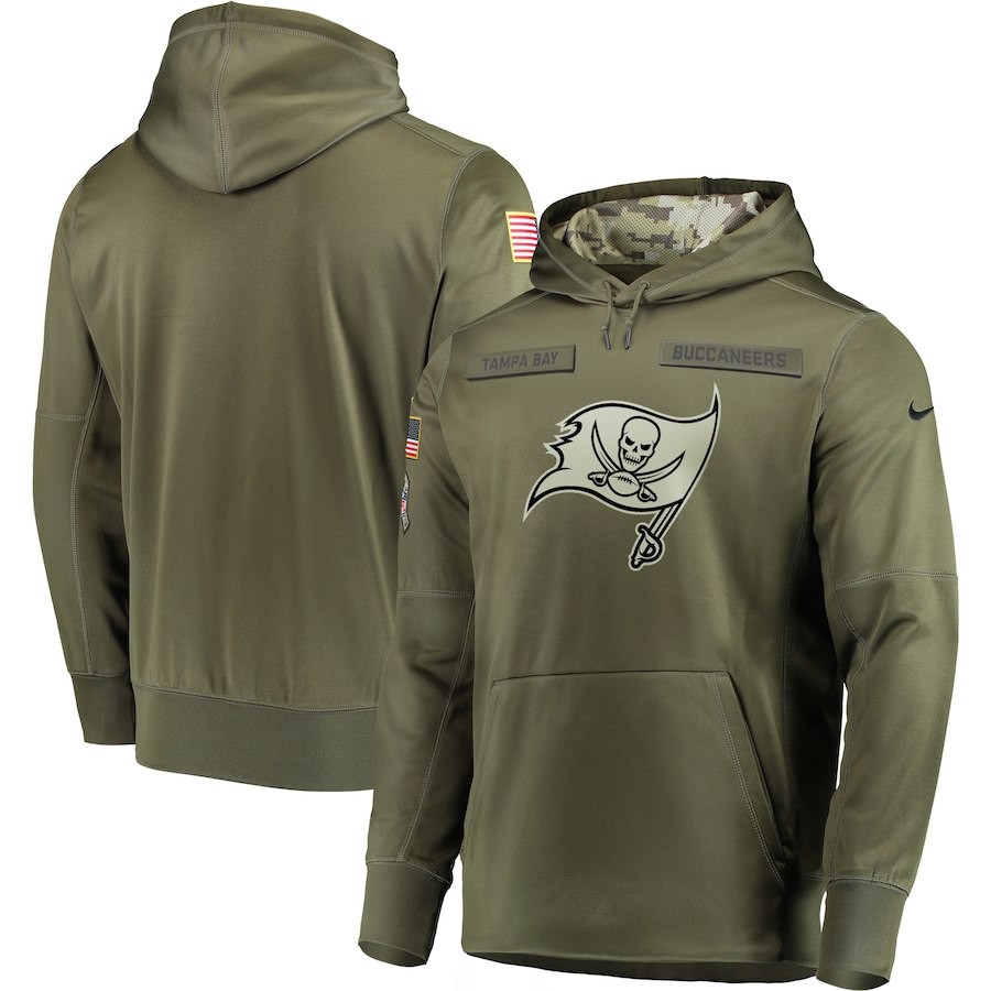 Tampa Bay Buccaneers 2018 Salute to Service Sideline Therma Performance Pullover Hoodie Olive