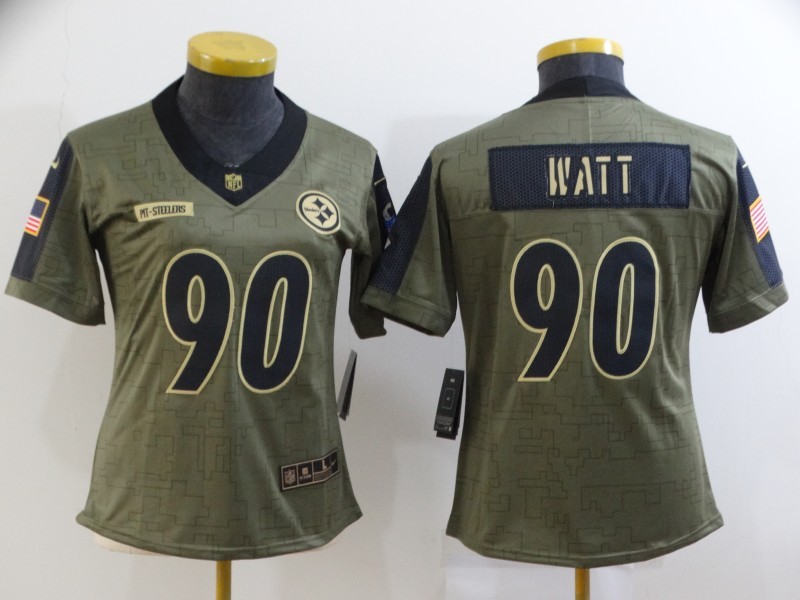 Nike Steelers 90 T.J. Watt 2021 Olive Salute To Service Limited Women Jersey