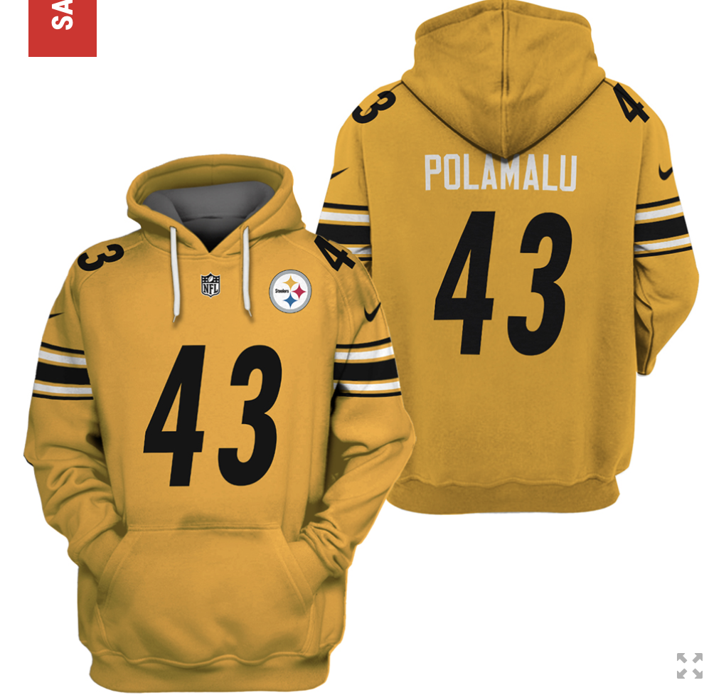 Steelers 43 Troy Polamalu Yellow 2021 Stitched New Hoodie