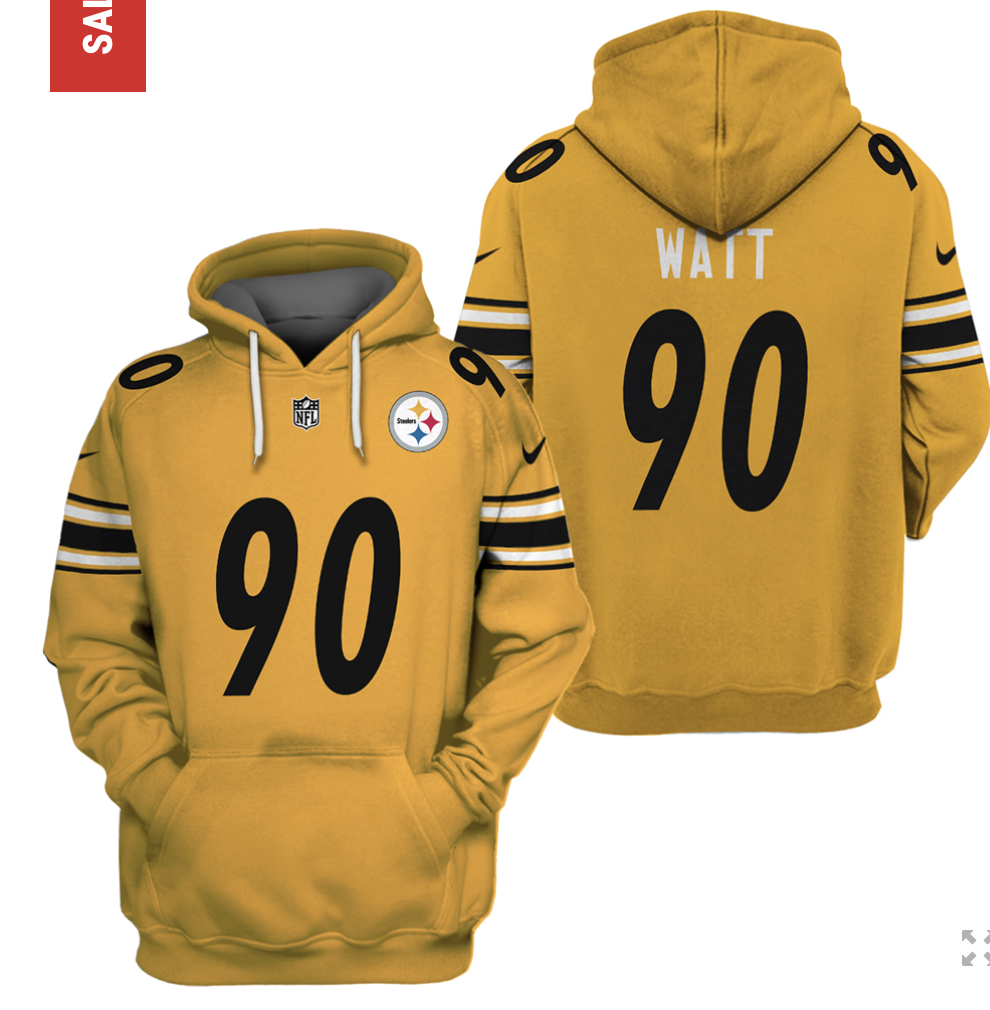 Steelers 90 T.J. Watt Yellow 2021 Stitched New Hoodie