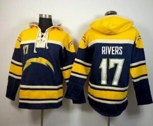 San Diego Chargers No.17 Philip Rivers Navy Blue Sawyer Hooded Sweatshirt Men's Football Jersey