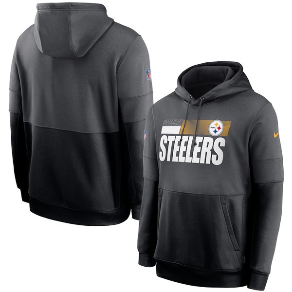 Steelers Charcoal_Black Gray Sideline Impact Lockup Performance Pullover Hoodie