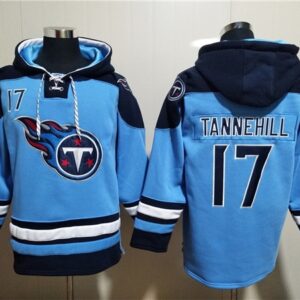Titans 17 Ryan Tannehill Blue Lace-Up Pullover Hoodie