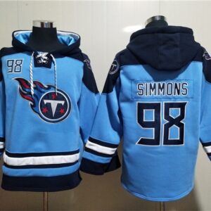 Titans 98 Jeffery Simmons Blue Lace-Up Pullover Hoodie