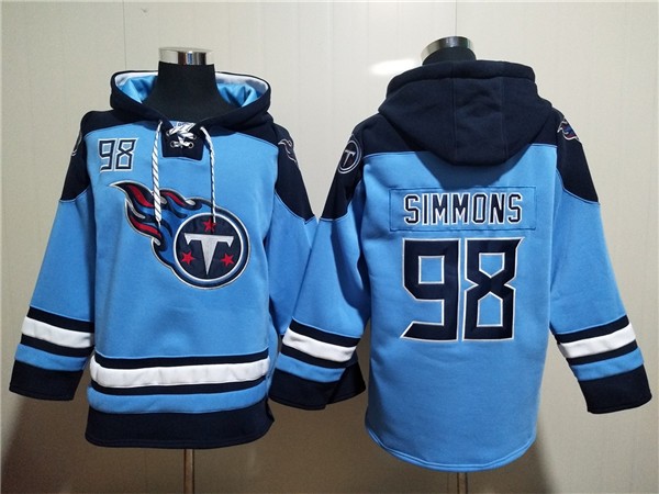 Titans 98 Jeffery Simmons Blue Lace-Up Pullover Hoodie