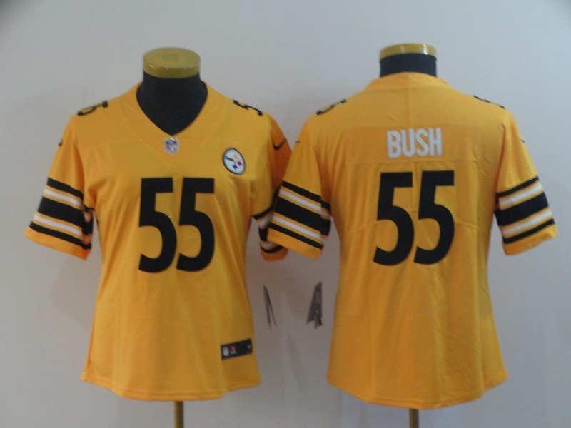 Nike Pittsburgh Steelers 55 Devin Bush Inverted Legend Gold Women Jersey