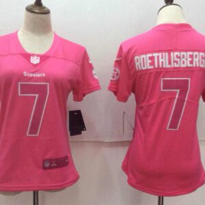 Steelers 7 Ben Roethlisberger Pink Stitched Limited Rush Fashion Women Jersey