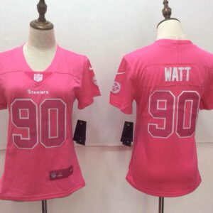 Steelers 90 T.J. Watt Pink Stitched Limited Rush Fashion Women Jersey