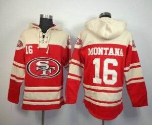 San Francisco 49ers No.16 Joe Montana Red Sawyer Hooded Sweatshirt Men's Football Jersey
