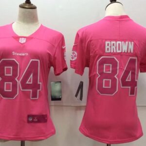 Steelers 84 Antonio Brown Pink Stitched Limited Rush Fashion Women Jersey